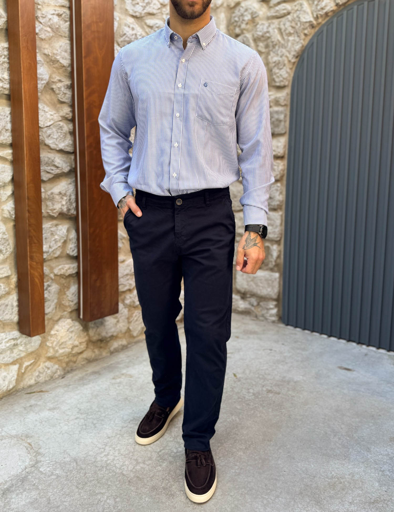 Ανδρικό μπλε παντελόνι καπαρντίνα Chinos BO1909 φωτογραφία